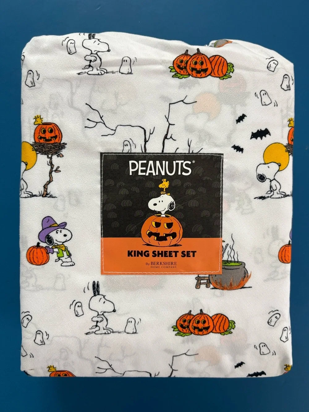 Peanuts Snoopy Halloween 4PC King Sheet Set-Witch, Pumpkin, Ghost, Cowboy